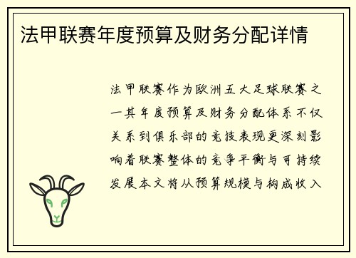法甲联赛年度预算及财务分配详情