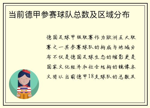 当前德甲参赛球队总数及区域分布